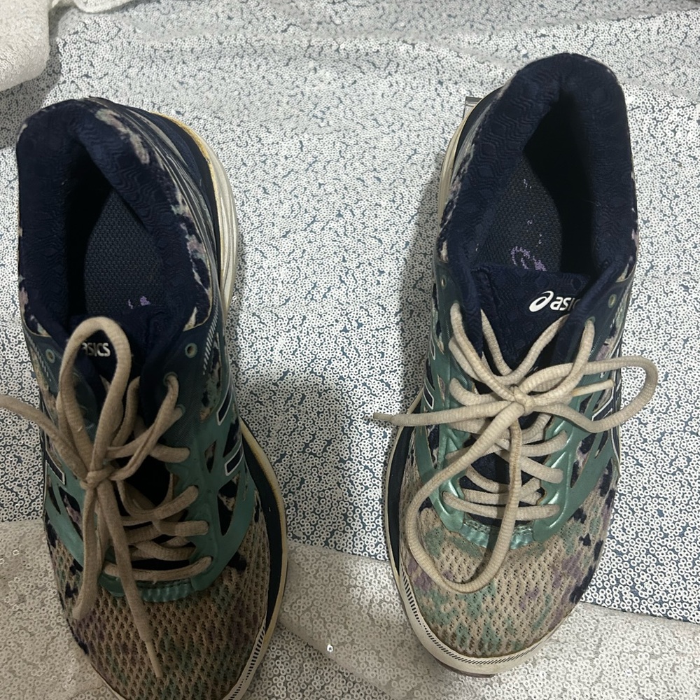 Asics Blue and Tan Athletic Sneakers